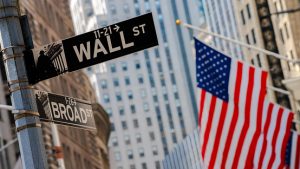 Flag and Wall street sign