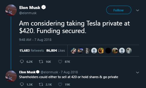 Elon Musk tweets before public disclosure