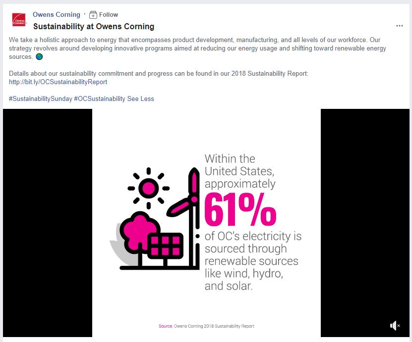 Owens Corning sustainability messaging