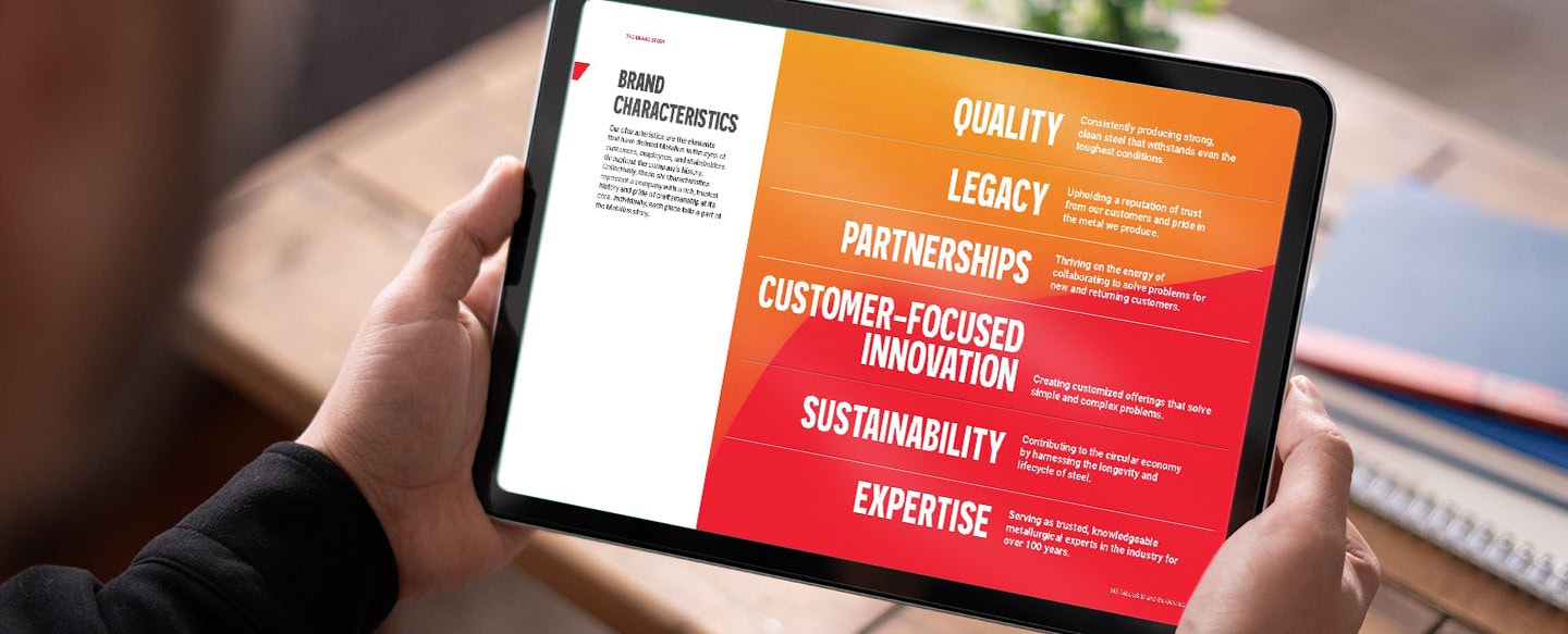 Tablet with Metallus brand guidelines